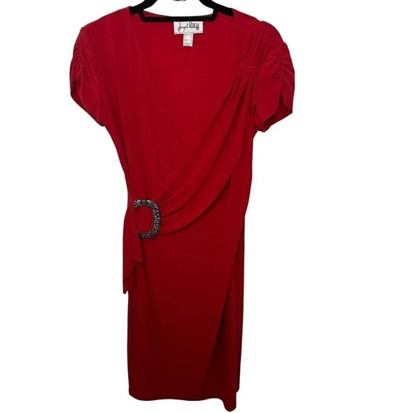 Joseph Ribkoff Dresses & Skirts - Joseph Ribkoff Solid Red Draped Faux‎ Wrap V-Neck Cocktail Dress Size 6